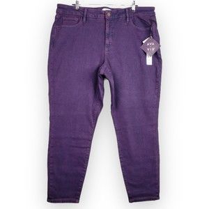 Ava & Viv Womens Tapered Denim Purple Jeans Size 20W R Stretch Skinny High Rise